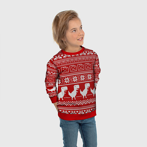 Детский свитшот Динозаврик гугл хром - красный / 3D-Красный – фото 3