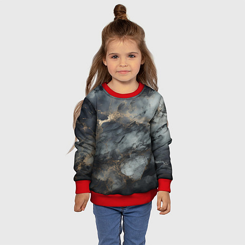 Детский свитшот Темно-серый мрамор / 3D-Красный – фото 4