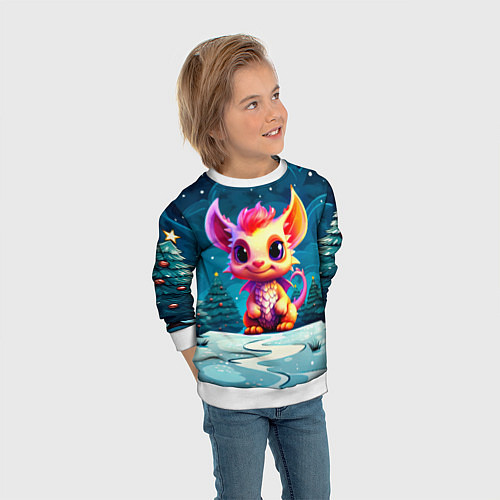 Детский свитшот Маленький пушистый дракошка / 3D-Белый – фото 3