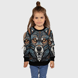 Свитшот детский Дикий волк с узорами, цвет: 3D-черный — фото 2