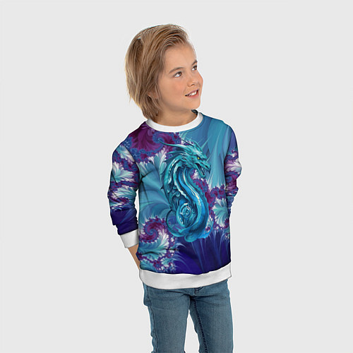 Детский свитшот Dragon - irezumi - ai art / 3D-Белый – фото 3