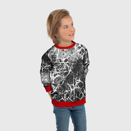 Детский свитшот Абстракция - белые трещины на сером фоне / 3D-Красный – фото 3