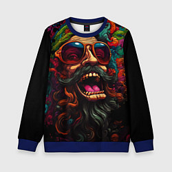 Свитшот детский Дед мороз хиппи, цвет: 3D-синий