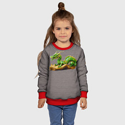 Свитшот детский Зелёный деревянный дракон на дереве талисман, цвет: 3D-красный — фото 2