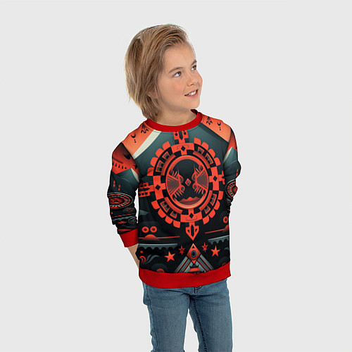 Детский свитшот Рисунок в стиле американских индейцев / 3D-Красный – фото 3