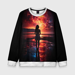 Свитшот детский Девушка на закате - космос, цвет: 3D-белый