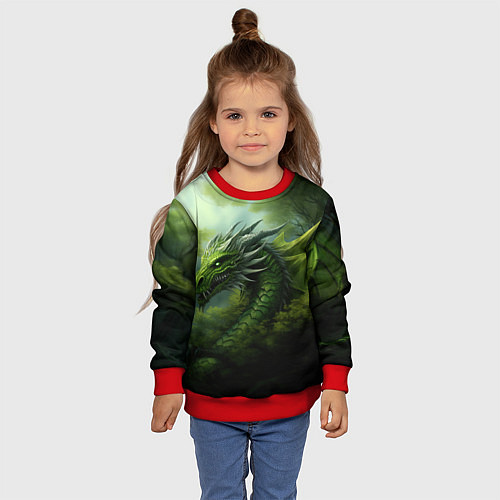 Детский свитшот Зеленый фэнтази дракон 2024 / 3D-Красный – фото 4