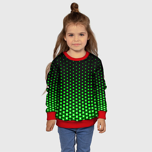 Детский свитшот Зелёные квадраты / 3D-Красный – фото 4