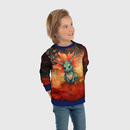 Детский свитшот Дракон на фоне салютов / 3D-Синий – фото 3
