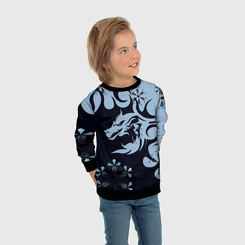 Детский свитшот Дракон со снежинками / 3D-Черный – фото 3