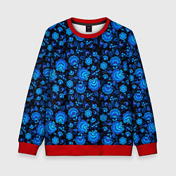 Детский свитшот Новогодняя гжельская роспись чёрный фон