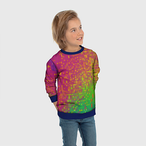 Детский свитшот Разноцветные пиксели / 3D-Синий – фото 3
