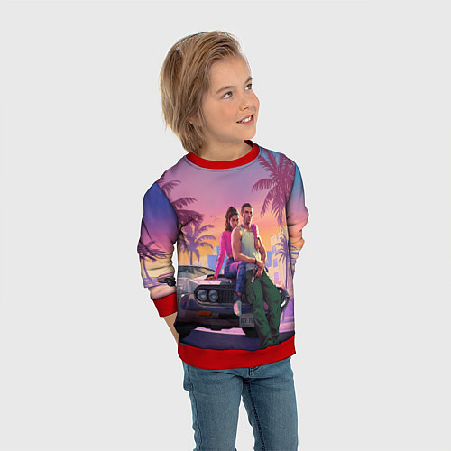 Детский свитшот Люсия с парнем gta 6 / 3D-Красный – фото 3