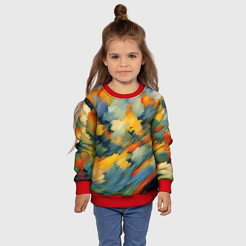Детский свитшот Жёлтые и синие мазки / 3D-Красный – фото 4