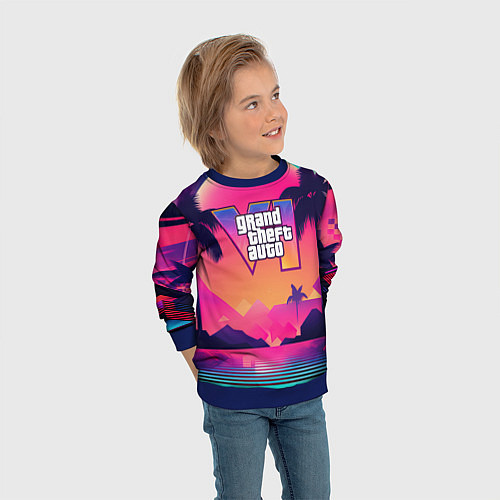 Детский свитшот GTA 6 закат солнца / 3D-Синий – фото 3