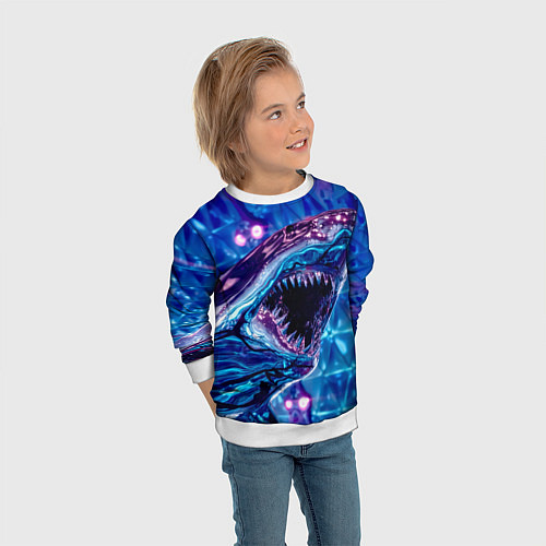 Детский свитшот Фиолетовая акула / 3D-Белый – фото 3