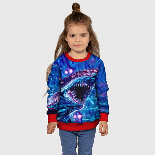 Детский свитшот Фиолетовая акула / 3D-Красный – фото 4