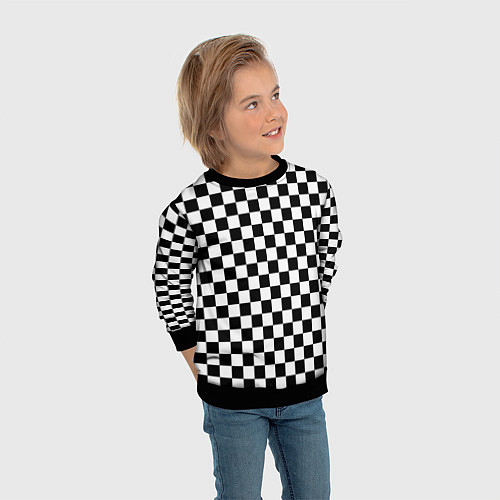 Детский свитшот Шахматное поле чёрно-белый / 3D-Черный – фото 3