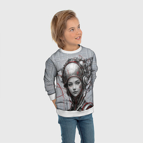 Детский свитшот Подключенная к сети девушка-андроид / 3D-Белый – фото 3
