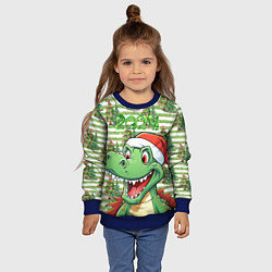 Свитшот детский Зеленый радостный дракон новогодний, цвет: 3D-синий — фото 2