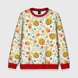 Свитшот детский Хохломская роспись разноцветные цветы на белом фон, цвет: 3D-красный