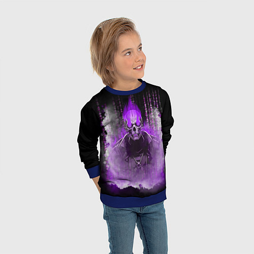 Детский свитшот Фиолетовый скелет в дыму / 3D-Синий – фото 3