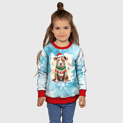 Свитшот детский Питбуль в новогоднем костюме, цвет: 3D-красный — фото 2