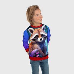 Свитшот детский Енот мультяшный красочный, цвет: 3D-красный — фото 2