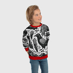 Свитшот детский Черные вороны руны паттерн, цвет: 3D-красный — фото 2