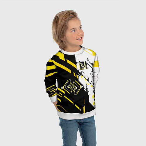Детский свитшот Жёлтые и чёрные техно линии / 3D-Белый – фото 3