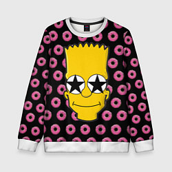 Свитшот детский Барт Симпсон на фоне пончиков, цвет: 3D-белый