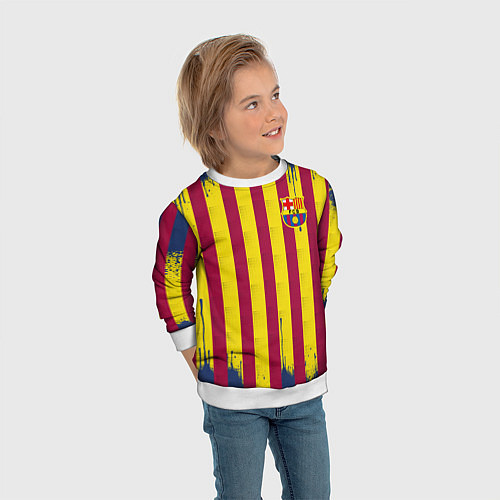 Детский свитшот Полосатые цвета футбольного клуба Барселона / 3D-Белый – фото 3
