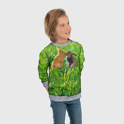 Детский свитшот Кролики в траве / 3D-Меланж – фото 3