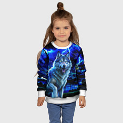 Свитшот детский Грозовой волк с молниями, цвет: 3D-белый — фото 2
