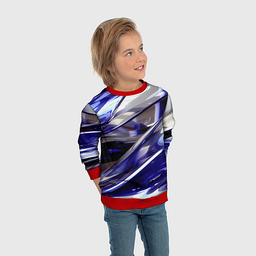 Детский свитшот Синие и белые полосы абстракции / 3D-Красный – фото 3