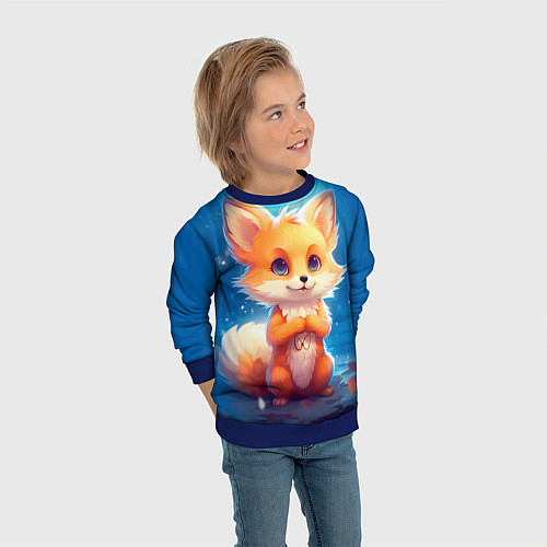 Детский свитшот Рыжая милая лисичка / 3D-Синий – фото 3