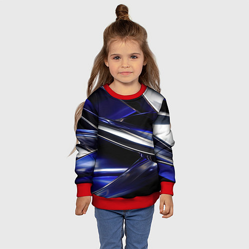 Детский свитшот Синие и серебреные абстрактные полосы / 3D-Красный – фото 4