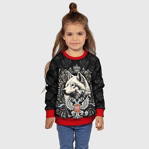 Детский свитшот Русский волк и герб России / 3D-Красный – фото 4