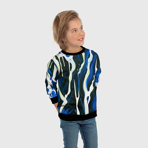 Детский свитшот Текучая краска белая и синяя / 3D-Черный – фото 3