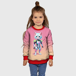 Свитшот детский Funny kitten - cyberpunk, цвет: 3D-красный — фото 2