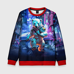 Свитшот детский Белый медведь в мегаполисе - киберпанк, цвет: 3D-красный