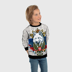 Свитшот детский Белый русский волк и герб России, цвет: 3D-черный — фото 2