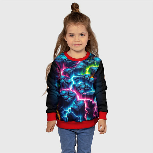 Детский свитшот Трещины и неон / 3D-Красный – фото 4