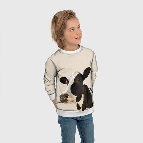 Детский свитшот Корова на бежевом фоне / 3D-Белый – фото 3