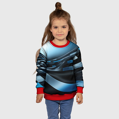 Детский свитшот Черно-синий абстрактный спортивный стиль / 3D-Красный – фото 4