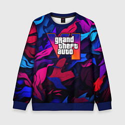 Свитшот детский Gta лого камуфляж яркие листья, цвет: 3D-синий