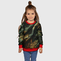 Свитшот детский Реалистичный охотничий камуфляж из ткани и листьев, цвет: 3D-красный — фото 2