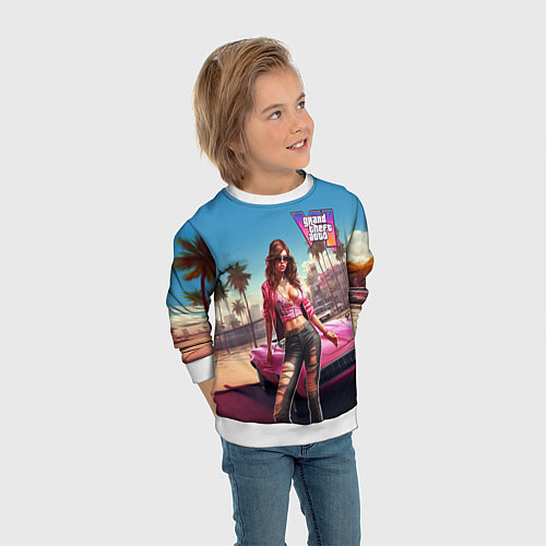 Детский свитшот GTA 6 girl logo / 3D-Белый – фото 3