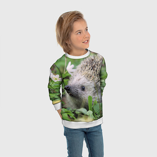 Детский свитшот Лесной ёжик в траве / 3D-Белый – фото 3