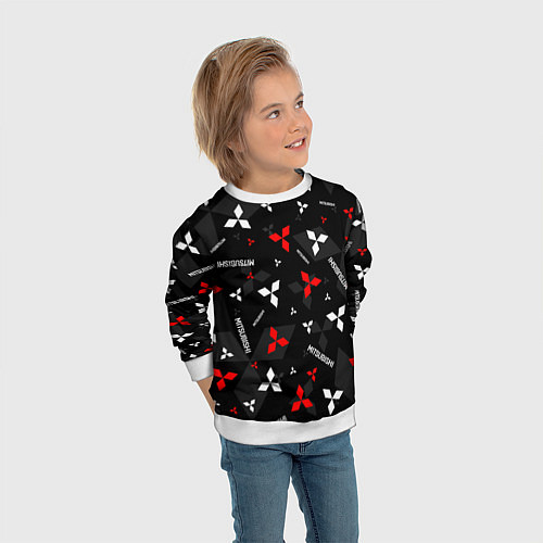 Детский свитшот Mitsubishi - logo pattern / 3D-Белый – фото 3